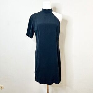 Nomia Black Plisse One Shoulder Mock Neck Asymmetrical‎ Cocktail Dress Size 2